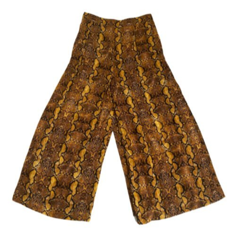 Zara Womans Culottes Pants Snake Print Pleated Wide Leg Side Zip M Brown